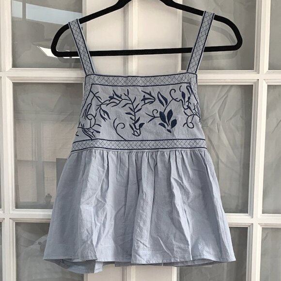 Tops - Embroidered Square Neck Peplum Tank Top